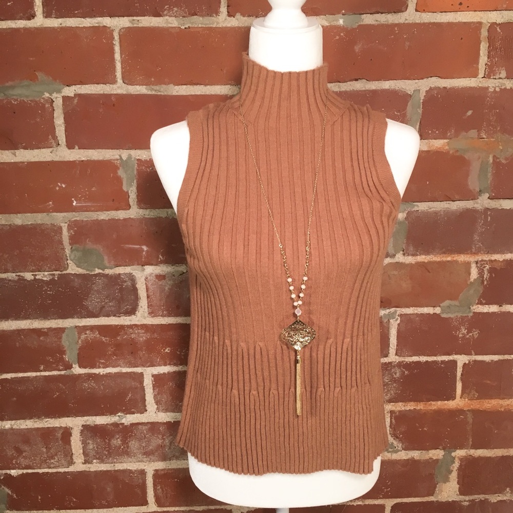 Anthro Moth Camel Tan Sleeveless Mock Sweater